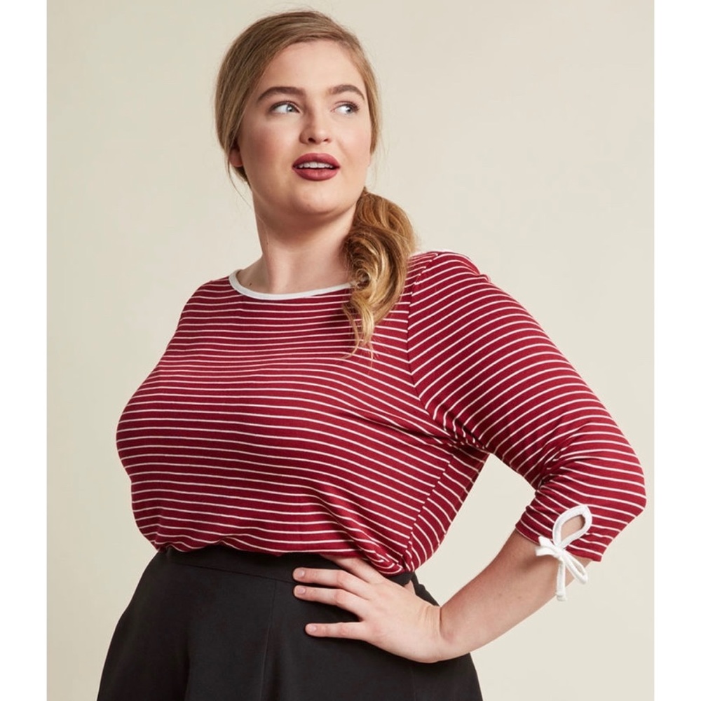 NWOT ModCloth Boat Neck Striped Top Tie Sleeves 3X